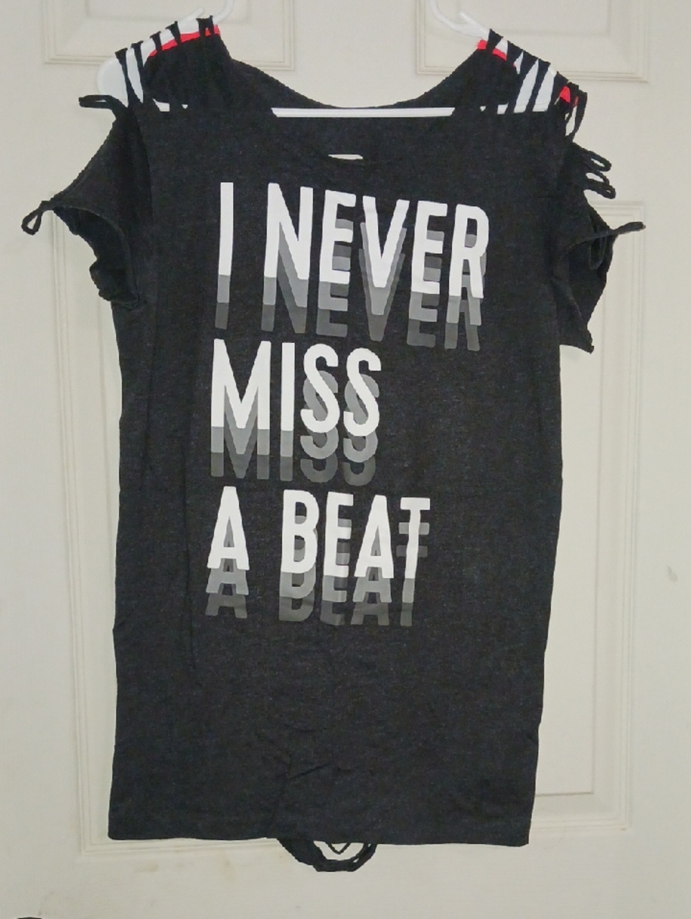 Graphic Tee "I Never Miss A Beat" - Black with White & Gray Text